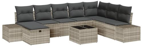 vidaXL Trädgårdsoffset med kudde 9 pcs Ljusgrå Poly rattan, Trädgård och terrass, modern, hållbar, modulär, lätt, UV-skyddad, rattan-soffa, utomhusmöbler set