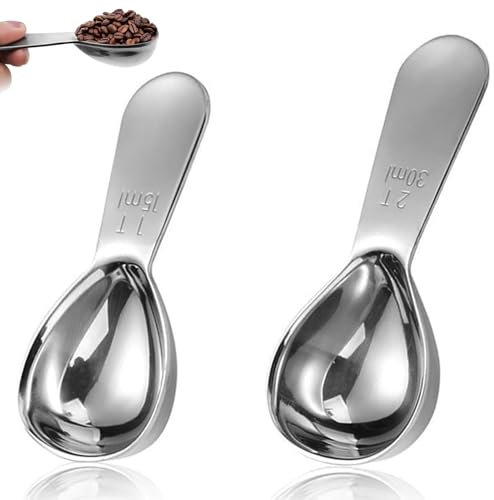2Pcs Coffee Scoop,Silver Stainless Coffee Scoop,Measuring Spoon with Short Handle for Coffee Beans Sugar