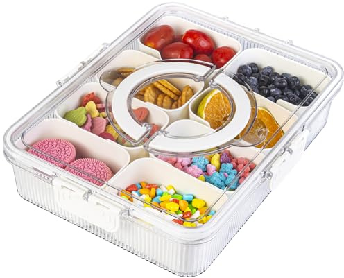 Consou Snack Box with Compartments, Transparent Snack Box with Lid and Handle for Storing Sweets, Vegetables, Biscuits, Fruit, Suitable for Picnic