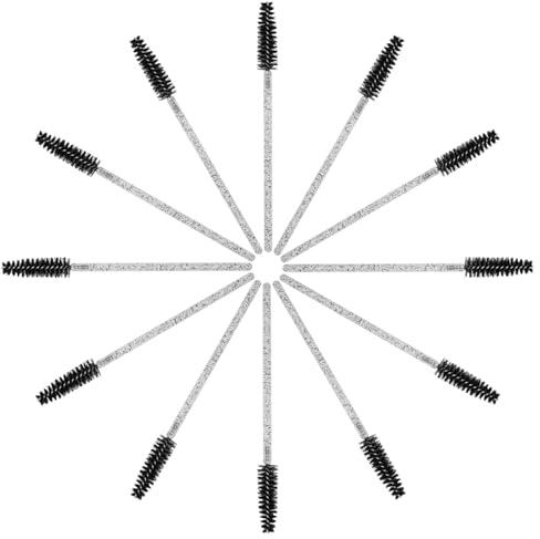 SEEDEW 50 Piezas Cepillos para Pestañas y Cejas, 10 cm, Cabezal Flexible y Mango de Cristal, Varitas de Rímel, Herramientas de Limpieza y Retirar para Pestañas (Empaque Simple) (Cristal-Negro)