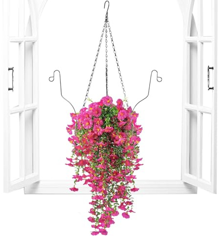 Opilroyn Artificial Fake Flowers Basket, Artificial Flowering Plants Hanging Baskets, Hanging Floral Decor for Balcony Home Garden Wedding Dining Room Room Hotel Window