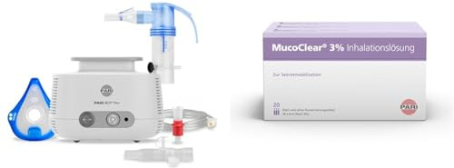 Bundle aus PARI BOY Pro Inhalationsgerät Erwachsene und Kinder – Inhalator zur Therapie von schweren Atemwegserkrankungen + MucoClear 3% Inhalationslösung, 60 x 4ml Lösung