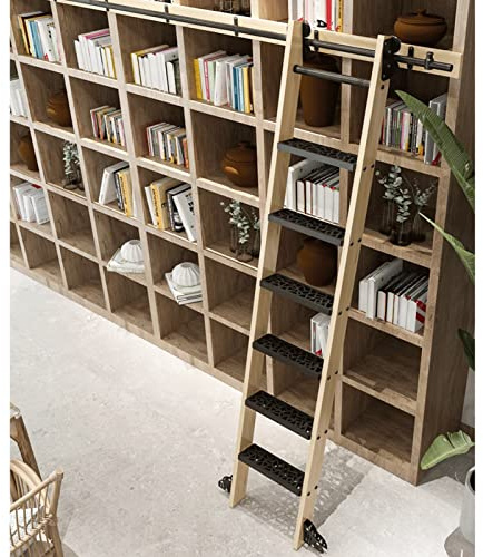 Kit d'échelle de bibliothèque roulante robuste – Rail coulissant en acier au carbone de 4 m pour portes en bois et placards – Solution de rangement idéale (poubelle non incluse)