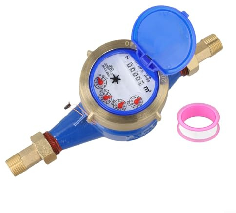 URPIZY Compteur d'eau DN15 - Avec raccord en cuivre - Pour eau potable - Mécanique numérique - 4 aiguilles - Protection contre le gel - Montage horizontal