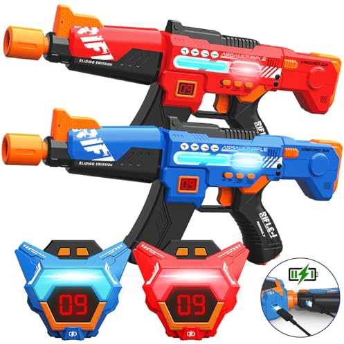 Wiederaufladbare Laser Tag Set, Spielzeug Pistole für Kinder und Erwachsene, 2er-Set Multifunktion Laser Tag Sets mit Sprühfunktion und LED-Bildschirm, Spaß Spielzeug für Kinder 8-12+ Jungen Mädchen