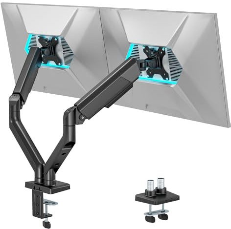 ARES WING Dual Monitorarm für 2 Monitore 17-35 Zoll, 2-12 kg/Arm, Schwarz | Höhenverstellbar Bildschirmhalterung, VESA 75×75 & 100×100, Gasfederarme, Neigbar, Schwenkbar, Drehbar, Kabelmanagement