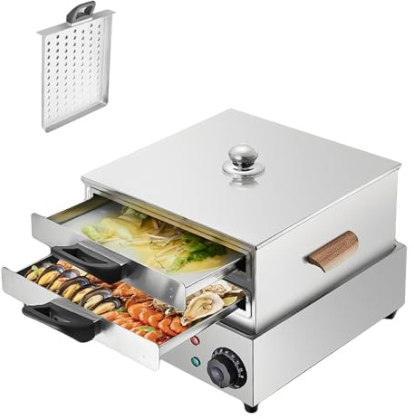 Machine à rouleaux de nouilles de riz, cuiseur vapeur professionnel avec 3 plateaux de cuisson en acier inoxydable, 2 couches, minuterie de 60 minutes, couvercle amovible