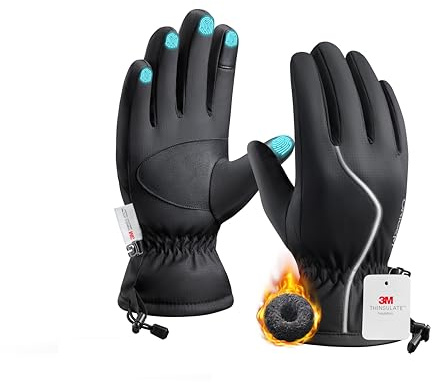 Origem Guanti Invernali Termici Uomo Donna, 3M Thinsulate Touchscreen Impermeabili Guanti Moto Sci Neve con Riflettenti per Bici Ciclismo Scooter Motocross Calcio Corsa Running sportivi snowboard