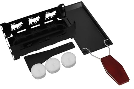 Amosfun Portable Non-Stick Raclette Grill with Foldable Wooden Handle Includes Candles for Cheese Melting and Butter Cooking Easy-Clean Griddle Pan for Outdoor and Indoor Use