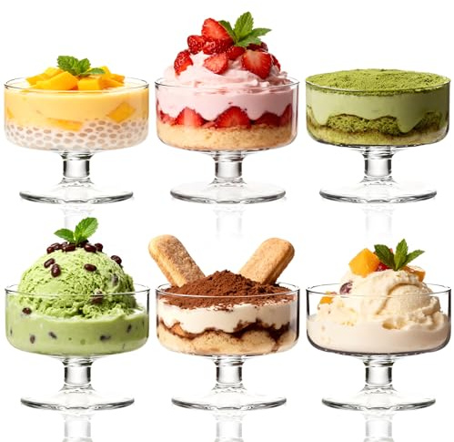 6 PCS 180ml Glass Ice Cream Sundae Cups, Clear Dessert Bowls for Pudding, Shrimp Cocktail, Appetizers & Milkshakes
