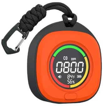 Rilevatore di gas, Rilevatore di monossido carbonio 4 in 1 Rilevamento accurato Schermo LED CO e CO2 portatile da viaggio ricaricabile con allarme sonoro per lavoro e casa(K5D CO Orange)