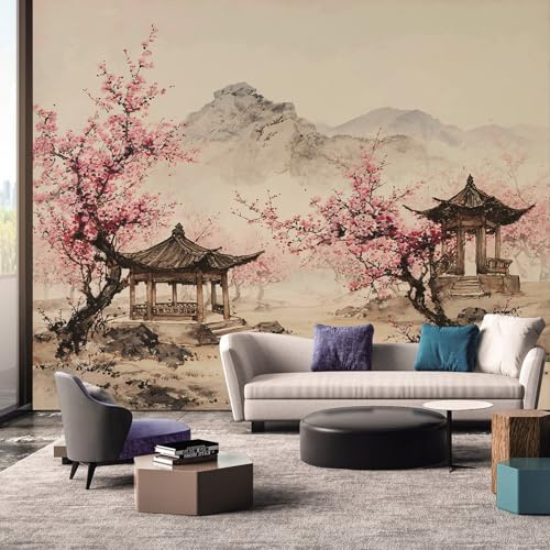 Générique Papier Peint Motif Japonais Fleurs de Cerisier, Papier Peint Panoramique Tableaux Photo Muraux Utilisé Pour Chambre, Salon, Fond TV Décoration Murale 200 x 140 cm K19