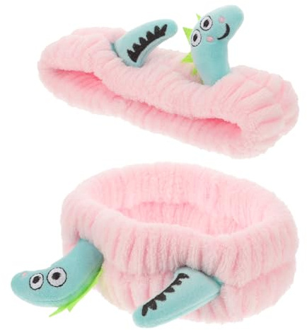 MAGICLULU Lot de 2 Bandeaux Élastiques Doux pour Cheveux de Dinosaure, Vert et Rose, Bandeaux de Bain pour Filles, pour Journée Spa, Maquillage et Soins du Visage