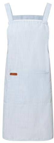 Zulzifs Womens Japanese Style Aprons, Cotton Linen Kitchen Pinafore Apron with Pockets for Baking, Cooking, Café & Restaurant Work