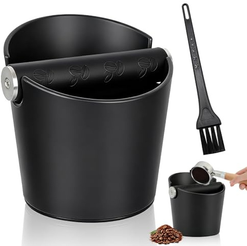 dellyy Abklopfbehälter für Siebträger mit Schalldämpfender Klopfstange, Abschlagbehälter aus ABS mit Reinigungsbürste, Kaffeesatz, Rutschfest, Ideal für Barista und Siebträgermaschine Zubehör