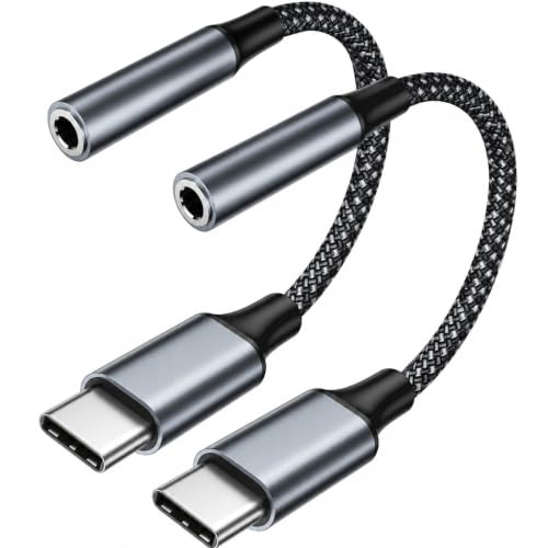 Adattatore Jack a USB-C 2 Pezzi, Cavo Aux Nylon Intrecciato, Plug and Play, Suono Fedele, per iPhone 17/16/15, Samsung, iPad, MacBook, per Collegare Casse Domestiche, PC da Ufficio, Auto