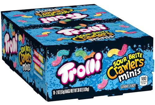 Trolli Sour Brite Mini Crawlers Gummy Candy, 2 Ounce Bag, Pack of 18