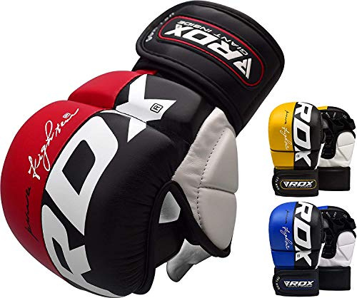 RDX Maya Hide Leather Grappling MMA Gloves Cage UFC Fighting Sparring Glove Training T6, Large, Red