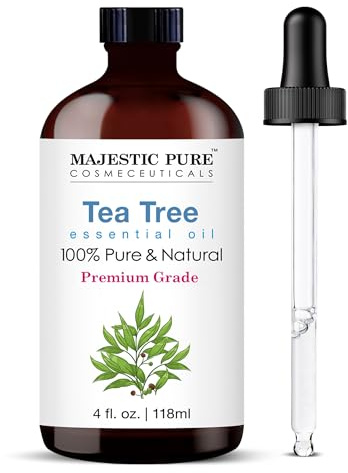 MAJESTIC PURE Tea Tree Essential Oil with Glass Dropper |118 ml | 100% Pure and Natural Tea Tree Oil | Premium Grade Essential Oils for Diffusers, Skin, Aromatherapy, Massage