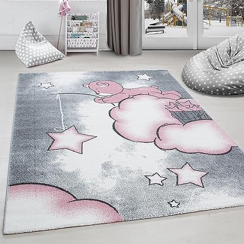 Carpettex Kinderteppich süße Bär Design Pink 120 x 170 cm - Kurzflor Teppich Kinderzimmer für Mädchen und Jungen Pflegeleicht Weich - Waschbarer Spielteppich Babyteppich Gaming Teppich Babyzimmer