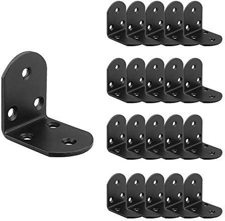 STARVAST 20 Pack Heavy Duty Stainless Steel 90 Degree Right Angle L Shape Bracket, Corner Brace Joint Bracket Fastener, 50 x 50 x 38mm, Black Coated, Round End, 6 Holes