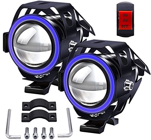 Biqing 2Pcs Motorcycle Spotlight Fog Light STABLE BEAM,Universal U7 Motorcycle Headlights with Switch Motorcycle Auxiliary Light 12V/24V LED Daytime Running Lights for Quad Scooter Trucks (Blue)