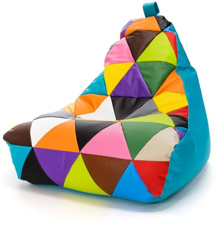 Ecopuf - Sessel Wohnzimmer - Patchwork Sacksessel Kunstleder Keiko Größe S/M - Entspannungssessel zum Sitzen - Sack Pouf mit Griff - Wohnungseinrichtung - Türkis E20