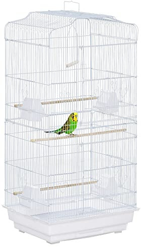 PawHut Vogelkäfig Vogelhaus Vogelvoliere Wellensittich Vogelbauer mit ausnehmbarer Bodenschale Weiß 47,5 x 36 x 91 cm