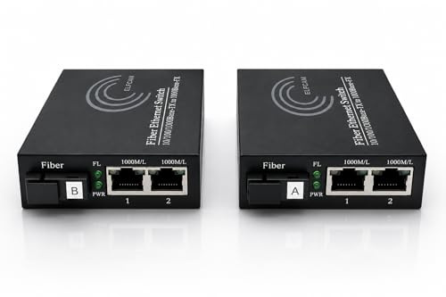 Elfcam® - Gigabit Ethernet LWL Media Converter Fibre Optic 10/100/1000 Mbps Including Mini-GBIC (SFP), 2 RJ45 Port * 2 RJ45 Port