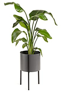 LIFA LIVING Schwarz-Grauer Pflanzenständer aus Metall, Moderner Blumenständer für innen, Schöner Blumenhocker im Industrie Design, 70 cm hoch, Ø 25 cm