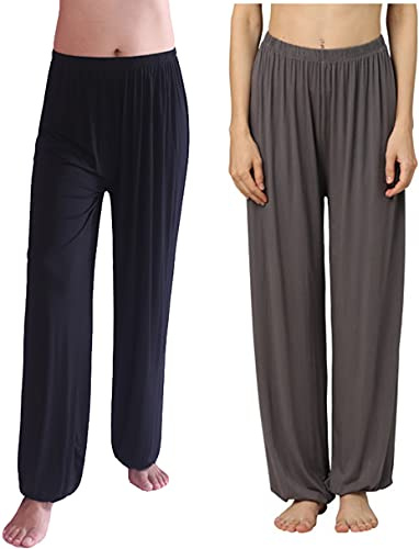 Hoerev Super Doux Modal Spandex Harem Yoga Pantalon Pilates，Noir + Gris foncé 2 Paires，L