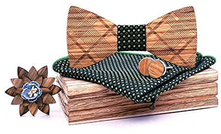 HZQIFEI Noeud Papillon en Bois, Noeud Papillon Ajustable Mode Classique Hommes Réglable Mariage De Smoking (C5, 4Pcs)