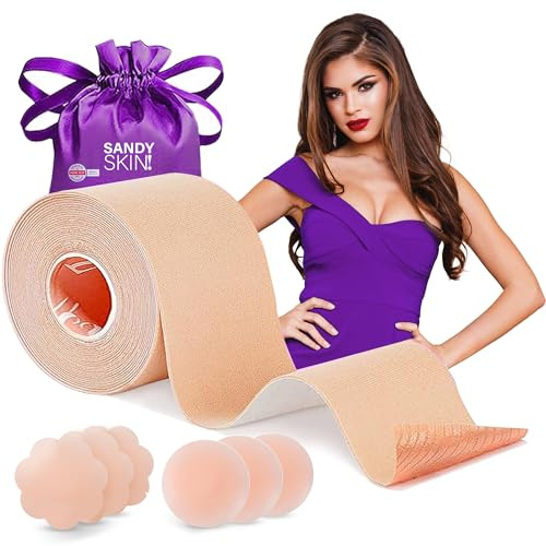 Sandy Skin Busentapes + GRATIS 5 Paar Nippelpads | Busentape - Brust Tape – Klebe Push-Up BH – Booby Tape für große Brüste – Rückenfreier BH für Brüste – Klebe-BH