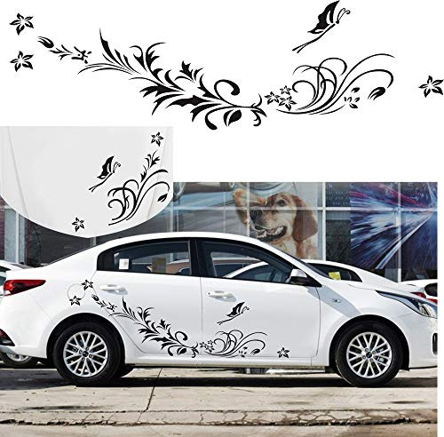 Auto Aufkleber Blume Reben Muster Körper Aufkleber Haube Aufkleber 180cm (Schwarz)