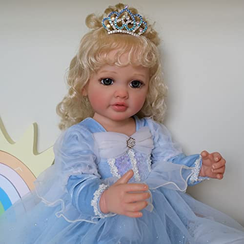 YIHANGG 22Zoll Ganzkörper Soft Silikon Reborn Kleinkind Puppe 3D Haut Mädchen Prinzessin Puppe Handverwurzeltes Haar 55cm Reborn Baby Puppe mit Sichtbaren Adern Kinder Geschenke