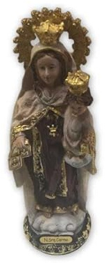 Figura Virgen del Carmen Estilo Madera Vieja Pintada a Mano 13 cm