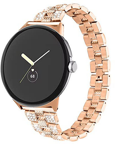 Miimall Glitzer Bling Strass Diamant Metall Armband Kompatibel Mit Google Pixel Watch 2/1 - Damen Ersatz Armbänder für 2023/2022 Modelle - Roségold