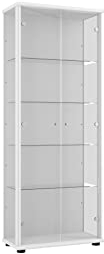 K-Möbel Vitrinenschrank 2-türig (176x67x33cm) - Made in Germany - Standvitrine Weiss mit 4 höhenverstellbaren Glasböden - Glasvitrine Stehend - Vitrine Glas - Display Cabinet