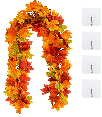 Halloween decorations Autumn Decorations Garland 2 Pcs Halloween Fall Decor with Lights Leaves Decoration, 5.9ft/Piece Artificial Maple for Home Party Indoor Outdoor