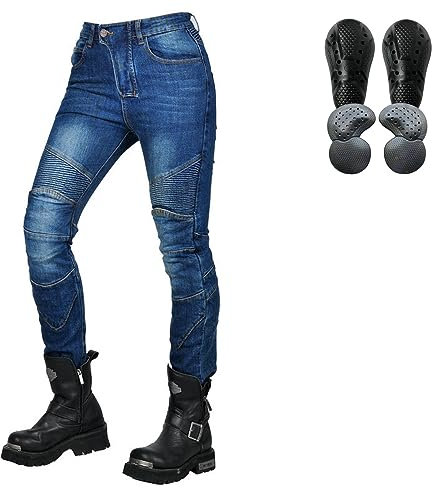 HOMDECR Damen Slim Fit Motorrad Jeans Mit Protektoren Knie Und Hüftprotektoren Stretch Slim Fit Denim Motorradhose Cargo Motorradjeans Schutzhose Biker Pants (Blau,XL)