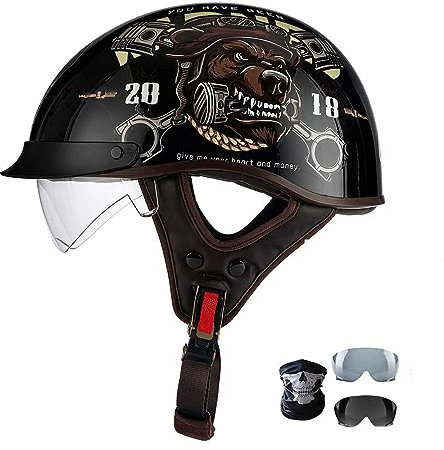 Smilfree Halbschalenhelm Mit ECE-Zulassung Vintage Motorradhelm Cruiser Chopper Scooter Helm Jet-Helm-Fahrrad Herren Retro Motorrad Halbhelm Damen Mofa Helm （57~64CM）