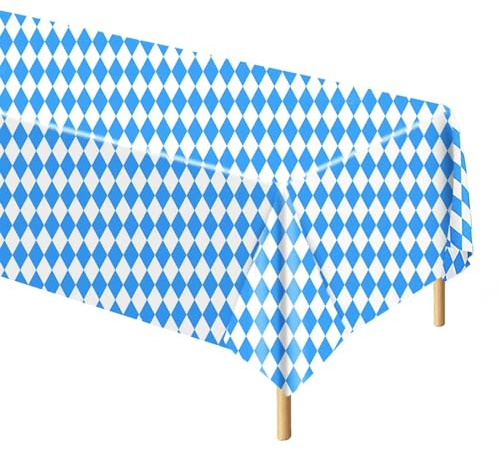 3P Oktoberfest Tablecloth 130 * 220cm Tablecloth Blue White Diamond Oktoberfest Plastic Table Cover Bavarian Flag Check Table Cloth German Beer Festival Decorations Bavarian Beer Party Favors Supplies