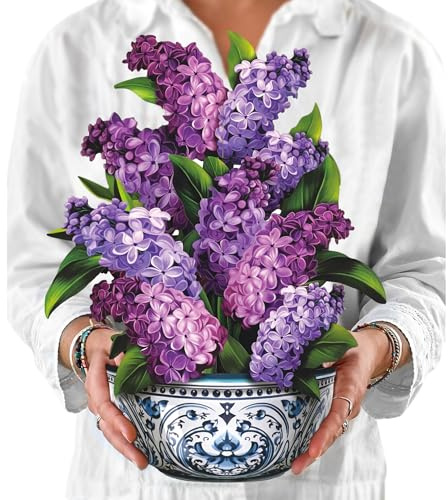 Freshcut Paper Pop Up Cards, Garden Lilacs, 12 Inch Life Sized Forever Flower Bouquet 3D Popup Greeting Card, Birthday Cards, Thank You Card, Blank Notecard & Envelope