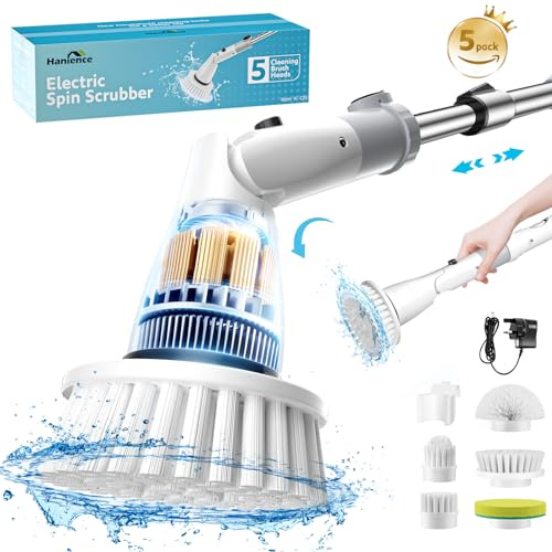Reinigungsbürste Elektrische,450RPM mit 5 Verstellbaren Ersatzbürstenköpfen 90°,135°,180°. Elektrische Reinigungsbürste mit 3 Verstellbarem Grif für Badewanne, Fliesen, Boden, Auto