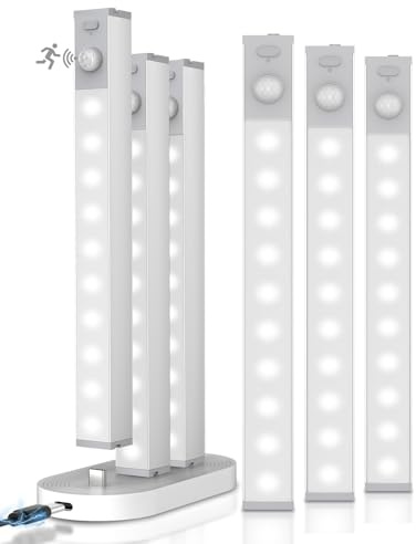 GOODEA 6 Pack Led Under Cabinet Lights Wireless with Charging Station, 7’’ Rechargeable Motion Sensor Light Indoor, Dimmable Closet Lights for Cabinets, Bookshelf, Stair, Hallway