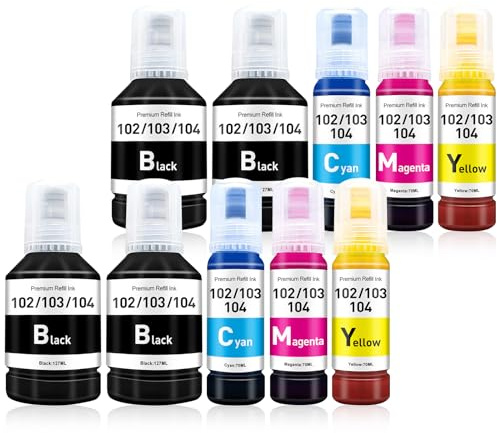 BAISINE 104 102 Tinte Kompatibel für Epson 104 102 Multipack | für Ecotank ET-2870 ET-2862 ET-2710 ET-2720 ET-2750 ET-2810 ET-2820 ET-2850 ET-3700 ET-3750 ET-3850 ET-4750 ET-4800 ET-4850