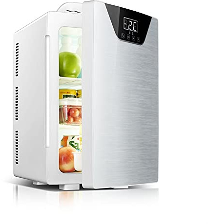 PPGE Home 20L Mini Fridge Car Refrigerator Freezer DC 12V / AC 220-240V Portable Cooler & Warmer with Three-Core Cooling System for Skin Care, Cosmetics, Food (Color : Gold)