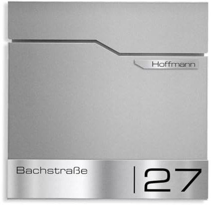 Metzler Design Briefkasten Thobe - inkl. V2A Edelstahl-Namensschild - Wandbriefkasten in Graualuminium RAL 9007 - Postkasten inkl. Zeitungsfach - Größe: 37 x 37 x 10,5 cm