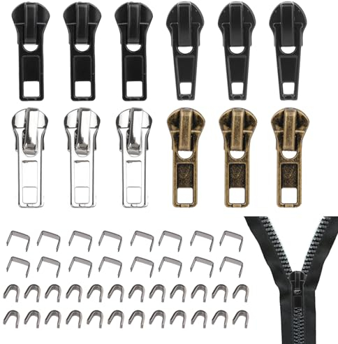 Reißverschluss Reparaturset, 52 Stück Reissverschluss Reparatur Set, #5 Ersatz Reißverschluss Zipper, Schieber Reißverschluss für Jacken, Jeans, Mantel, Taschen, Zelte