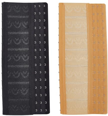 GOMAKERER 2 Pcs 2 Colors Polyester Corset Extenders, 3 Rows 15 Hooks Longline Bra Extender, Bustiers Extender Shapewear Extender with Stainless Steel Rings for Waist Cincher